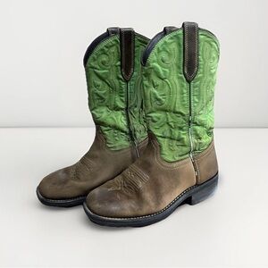 Masterson Boot Co Men's Size 7D Western Cowboy Boots Brown Green Leather Farm